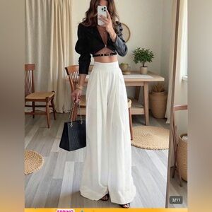 White Wide-Leg High-Waist Pants